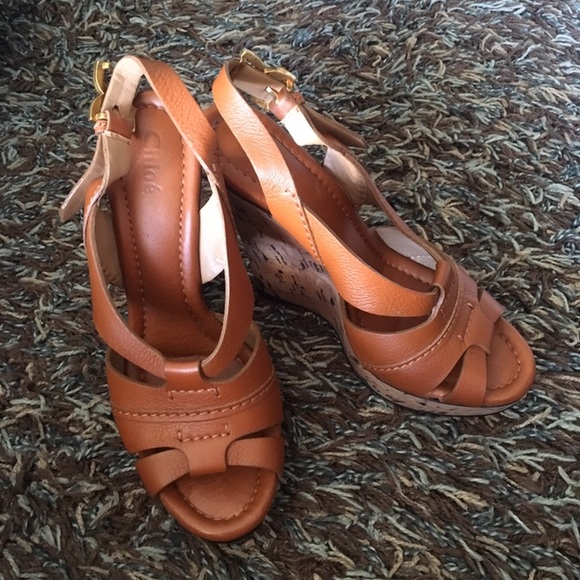 Chloe sling back open toe tan wedges - Picture 5 of 6